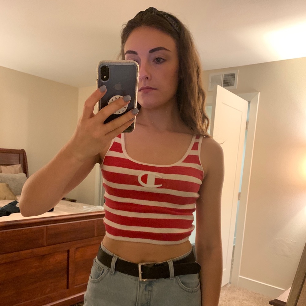 Upcycled Cropped Tank Top with Champion Patch